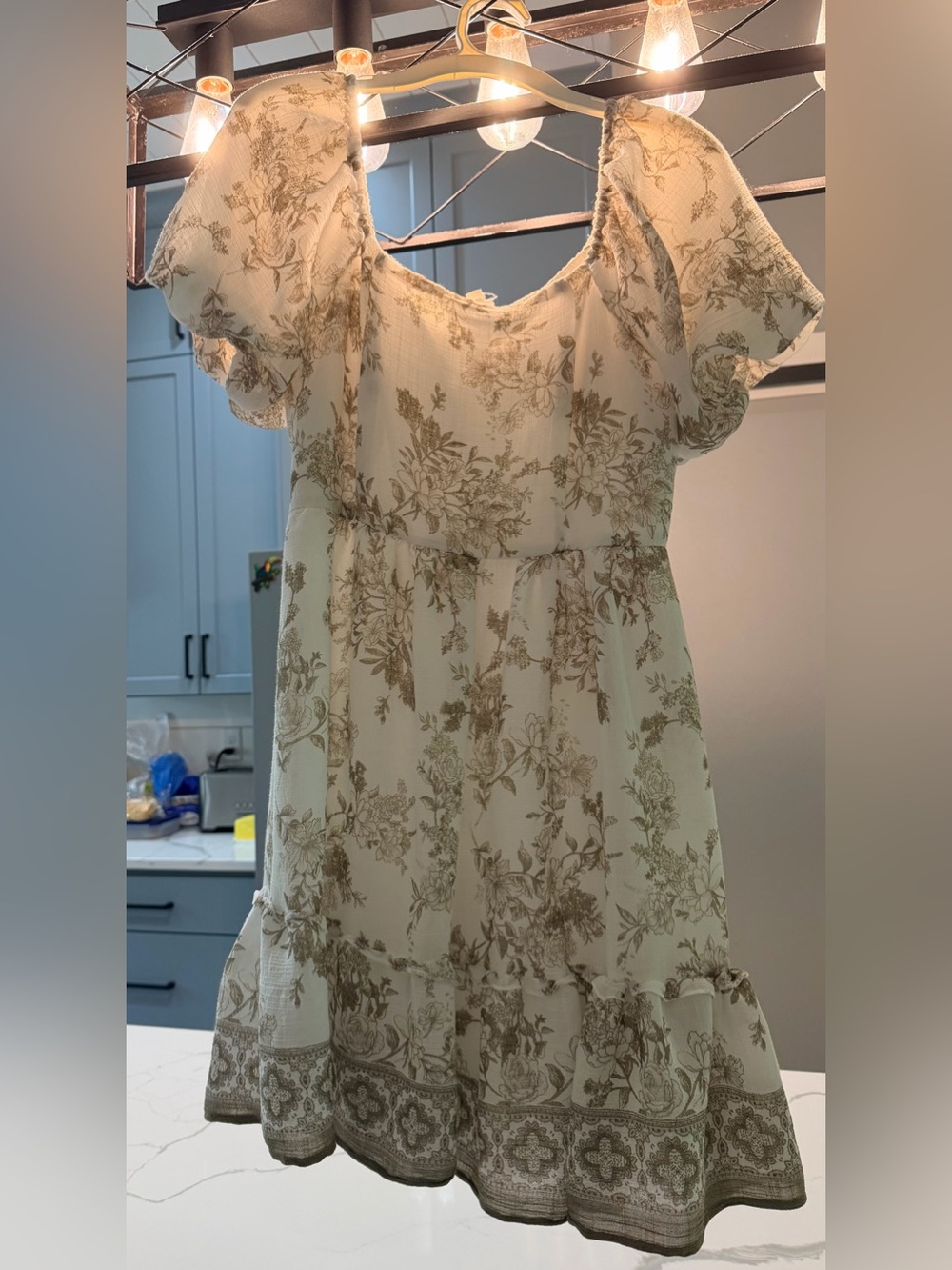 Blu Pepper Cream Floral Mini Dress with Olive Print